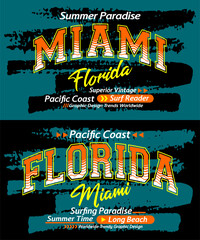 Fototapeta premium Florida Miami typeface grunge vintage college, typography, for t-shirt, posters, labels, etc.
