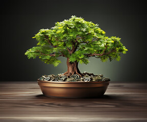 A robust green tree thriving in a pot, its lush foliage and strong branches symbolizing the prosperity and growth that arise from astute investments