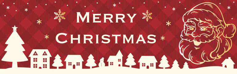 クリスマス　バナー　広告　サンタクロース　街並み　シルエット　シンプル　イラスト素材　赤