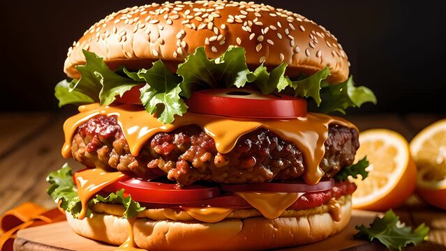 Fast food hamburger zoom in