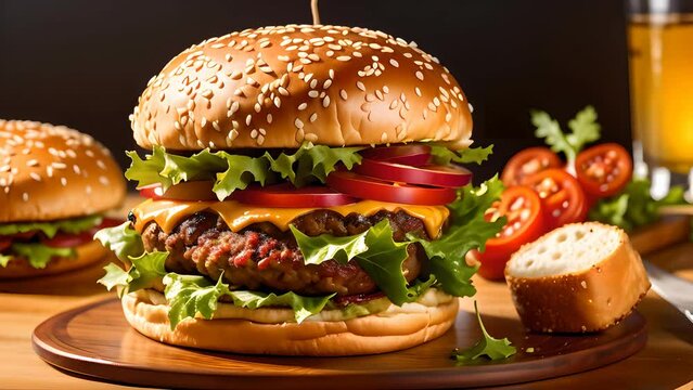 Fast food hamburger zoom in