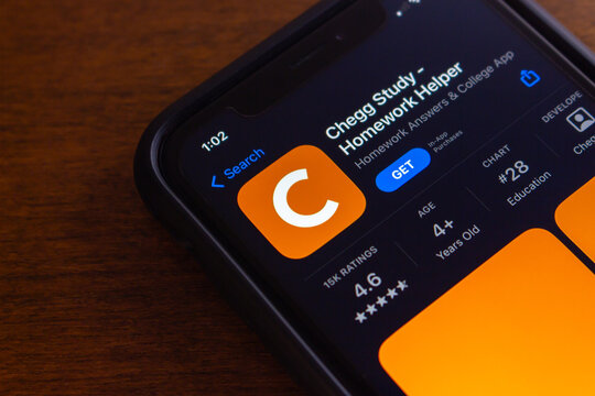 Vancouver, CANADA - Sep 18 2023 : Chegg app seen in App Store in an iPhone. Chegg, Inc., is an US education technology company that provides homework help for school students.