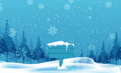 Hand drawn flat winter season landscape illustration