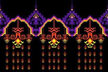 Set of patterns Ethnic, geometric and floral pattern designs used for weaving, tapestry, wallpaper, purple ,clothing, fabric, embroidery style illustration, abstract pixel art. background with lights