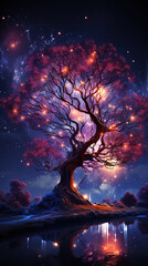 Ethereal Twilight: A Mystical Tree Under a Starry Sky,tree in the night