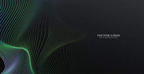 Vector wavy lines pattern smooth curve flowing dynamic blue green gradient light isolated on black background for concept of technology, digital, communication, science, music.