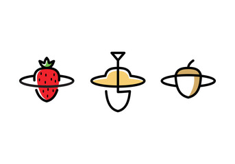 farmer hat with logo fruit, strawberry, acorn abstract line art vector design