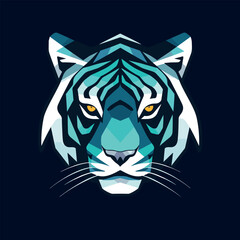Futuristic Tiger Head Illustration. Aquamarine and Blue Vector Image