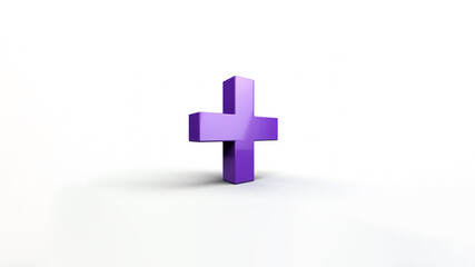 Obraz premium The model of light purple shiny cross or plus symbol isolated on the simple bright solid background. Generative AI.