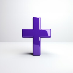 Obraz premium The model of light purple shiny cross or plus symbol isolated on the simple bright solid background. Generative AI.