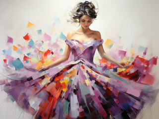 Oil painting of woman in dress Various colorful styles