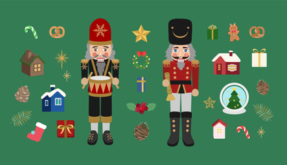 Christmas collection with traditional Christmas symbols and decorative elements. Christmas holiday pattern.