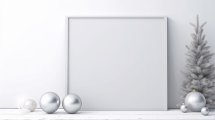 Empty blank poster placard mockup with Christmas new year decorations. Holiday concept. Ai generative