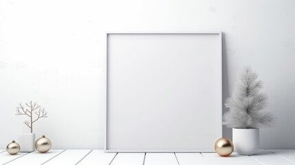 Empty blank poster placard mockup with Christmas new year decorations. Holiday concept. Ai generative