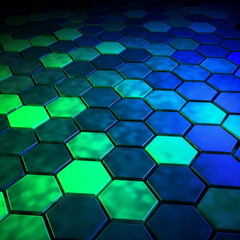 メタリックな輝きを放つ六角形のパターン　グリーンのトーン
