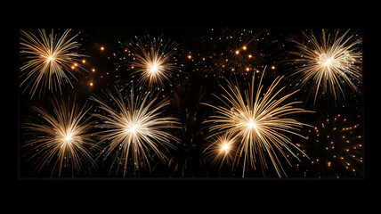 Fototapeta na wymiar Golden fireworks isolated layer on black background, night festive view abstract