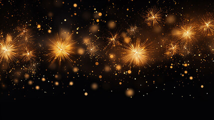 Golden fireworks isolated layer on black background, night festive view abstract - obrazy, fototapety, plakaty