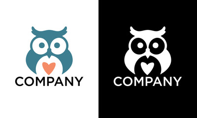 Illustration Owl logo design with Two colour concept and creative.