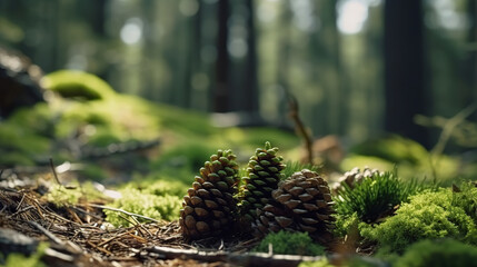 Forest's Hidden Treasures: Pine Cones Amidst the Greenery,pine cone in the forest