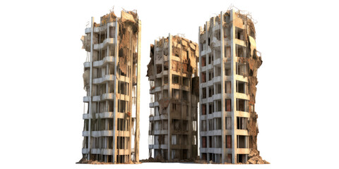 Fototapeta premium ruined skyscraper in transparent background