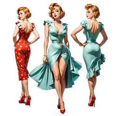 Retro pinup woman clipart png 3d vintage girl clipart old fashioned bundle retro printable, junk journal tshirt collage sheet scrapbooking