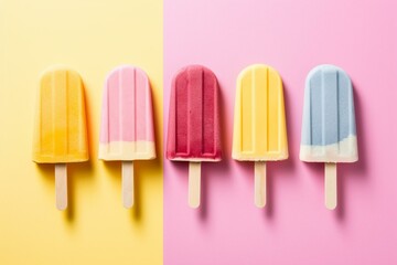 Colorful summer popsicles on a pastel background. Minimal summer concept. Generative AI