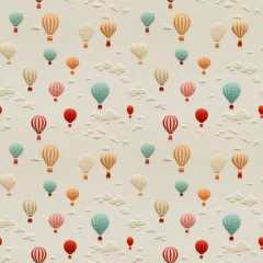 Cercles muraux Montgolfière クリーム地の背景に可愛らしい気球の刺繍　シームレス背景素材