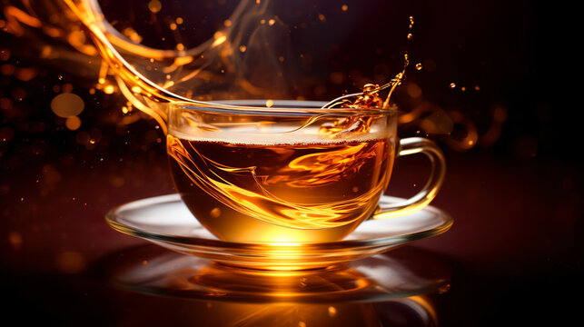 透明なティーカップと紅茶のイメージ背景