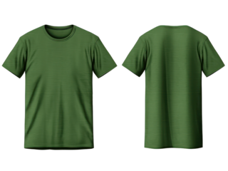Plain green t-shirt front and rear view on transparent background cutout.