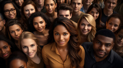 Group of diverse people in a row looking at the camera and smiling
