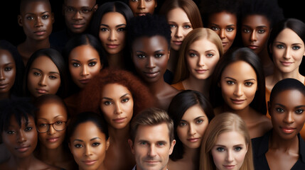 Group of diverse people in a row looking at the camera and smiling