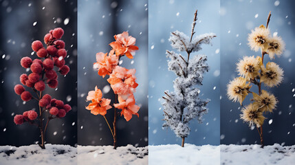 Collage of four seasons - winter, autumn, spring and winter.