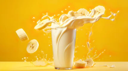 Foto op Plexiglas 躍動感のあるバナナミルクのイメージ背景 © AYANO
