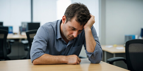 Exhausted man in the office, Stress at work and life balance concept
