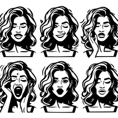  The Language of Faces: Expressive Emotions in One Face, silhouette outlines, Set of Editable Stroke Graphics,  emotional woman