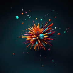 Abstract spike shape explosion of colorful 3D elements extruding from the middle
