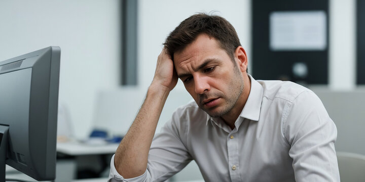 Exhausted man in the office, Stress at work and life balance concept