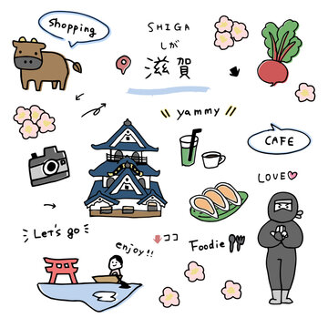 滋賀の手描きのアイコンセット