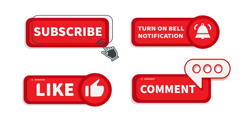 Set of Channel and Social Media Icon. Like, Comment, Bell and Subscribe Button Vector