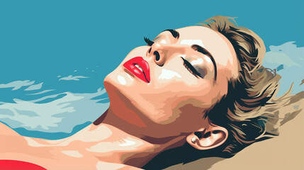 pop art style illustration of woman enjoying her summer at the beach 4