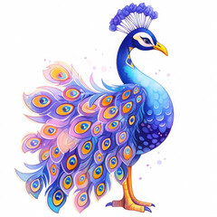 Peacock Watercolor illustration Isolated on white background