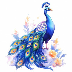 Obraz premium Peacock Watercolor illustration Isolated on white background