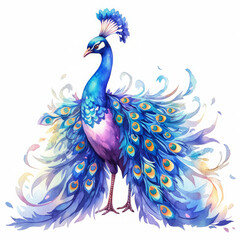 Obraz premium Peacock Watercolor illustration Isolated on white background