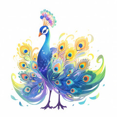 Naklejka premium Peacock Watercolor illustration Isolated on white background