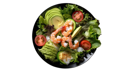 Rich plates of salad from green leaves mix and vegetables on transparent background cutout. - obrazy, fototapety, plakaty