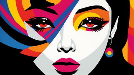 Captivating illustration in pop art style of an Asian woman, very colorful illustration with bright colors 4