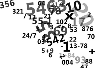 Digital png illustration of black numbers and equations on transparent background