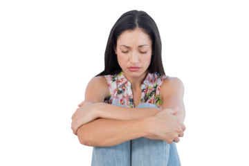 Digital png photo of sad caucasian woman on transparent background