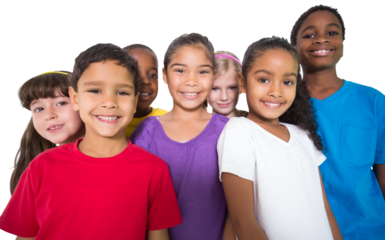 Digital png photo of happy diverse schoolchildren on transparent background