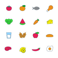 Set of foods and gastronomy icons in colorful design on white background